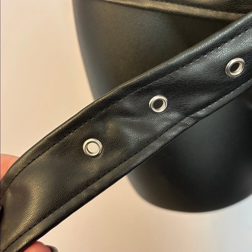 Soft Faux Vegan Leather Belt Black with Grommet Detail Holes OS
